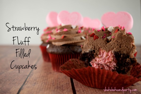 Devil's Food cupcakes filled with Strawberry Fluff cream.  The perfect Valentine's Day treat!